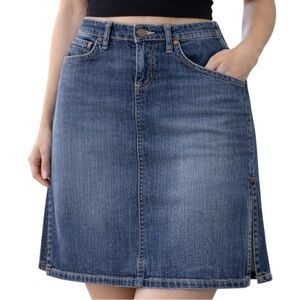 Vintage Express Denim Skirt Size 2 Blue Jean Skirt Y2K Side Slit